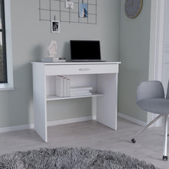 Elysium Storage Desk, Spacious Stylish with Drawer and Shelf, White