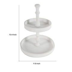 Aphrodite 15 Inch 2 Tier Round Decorative Serving Tray, White Wood Finish