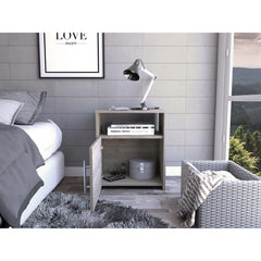 Atlas Nightstand , End Table, Side Table One Shelf, Single Door Cabinet, Metal Handle -Light Gray