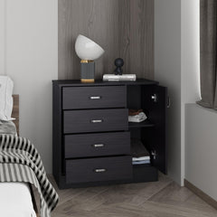 Genesis Four Drawer, One Door Dresser With Spacious Storage, Modern Bedroom Organizer, Black