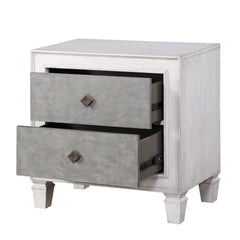 Modern Rustic White and Gray Finish 2-Drawers Nightstand Wooden Bedroom Furniture 1pc Farmhouse Style