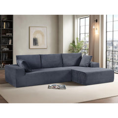 Moon Convertible Sectional Sofa in Soft Corduroy, Modern Comfy Couch with Full Foam Cushioning, Cozy Sleeper Sectional for Living Room, Bedroom, No Assembly Required, Dark Gray - Right Facing