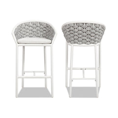Chronos 27.5" Rope Barrel Low Back Patio Counter Stool, Set of 2, Optic White Acrylic