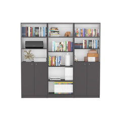 Electra 3 Piece Home Bookcase set, 74" Wide with 11 Shelves and Two Double-Door Cabinet , Living Room Set Matt Gray / White