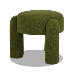 Venus 20.5" Round Fully Upholstered Ottoman, Moss Green Boucle
