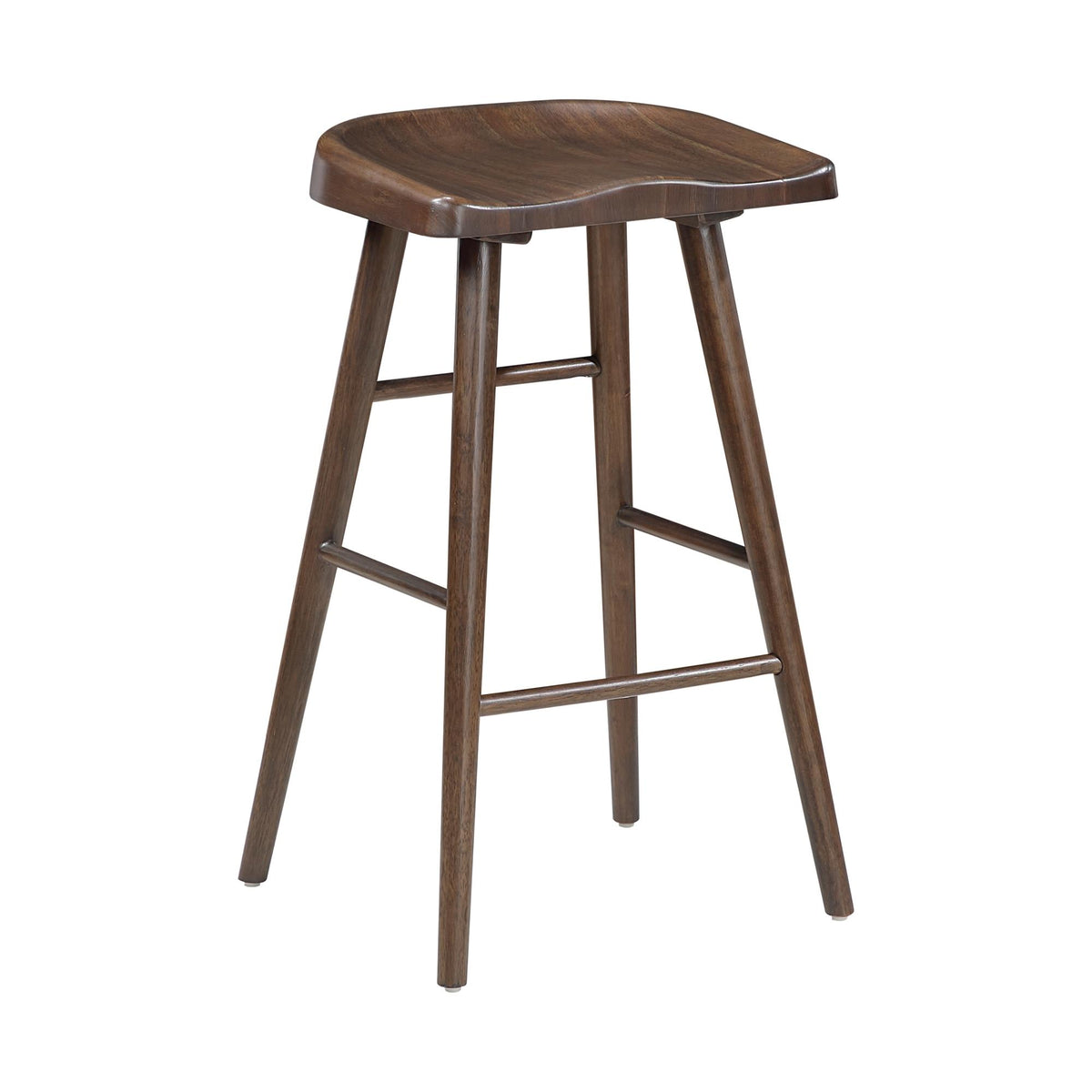Brown Finish Bar Stools Set of 2 Saddle Seat Sturdy Wood Frame Furniture Classic Aesthetic Ergonomic Design Pub Height Stools