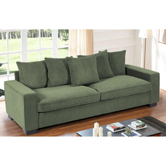 Odysseus Corduroy Sofa with 5 Matching Toss Pillows, Sleek Design, Spacious and Comfortable 3 Seater Couch for Modern Living Room, 88" Wide , Dark Green
