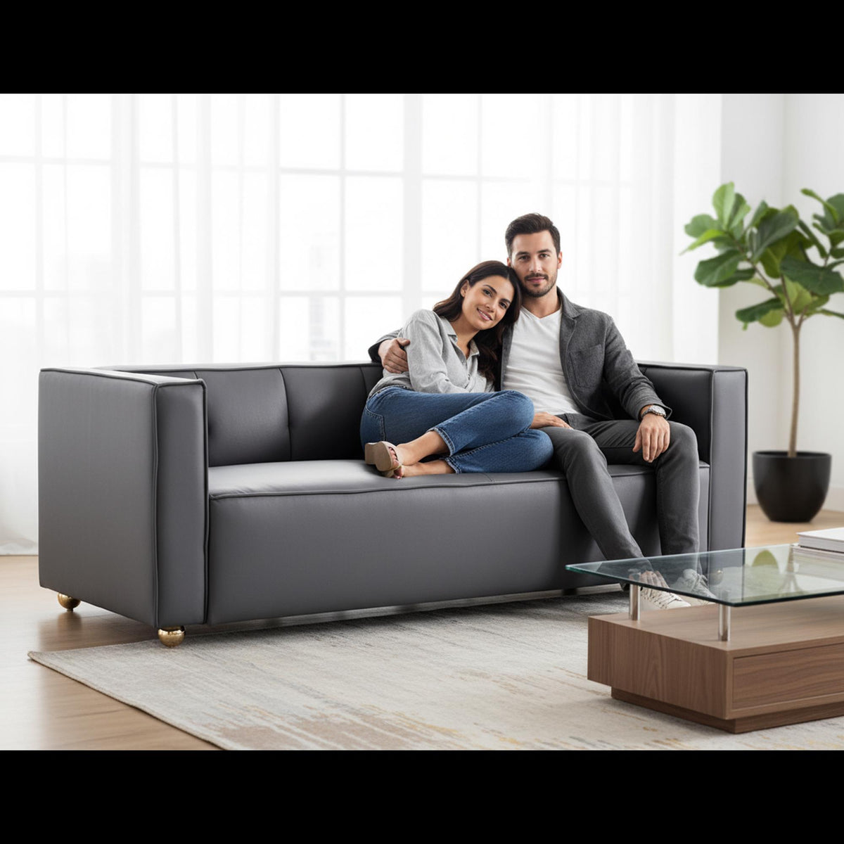 Polyester Sofa with Tufted Low Back Design, Elegant 3 Seater Couch for Coastal and Modern Farmhouse Living Rooms, 87 Inch Wide, Easy Assembly