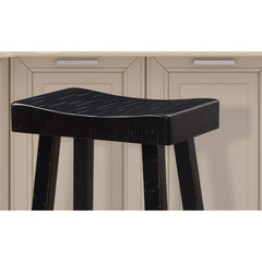 Traditional Solid Wooden Stool Set of 2pc, Contour Seat Black 29"H