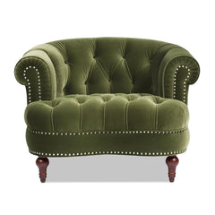 Harmony Rosa Victorian Tufted Upholstered Accent Chair, Olive Green Performance Velvet