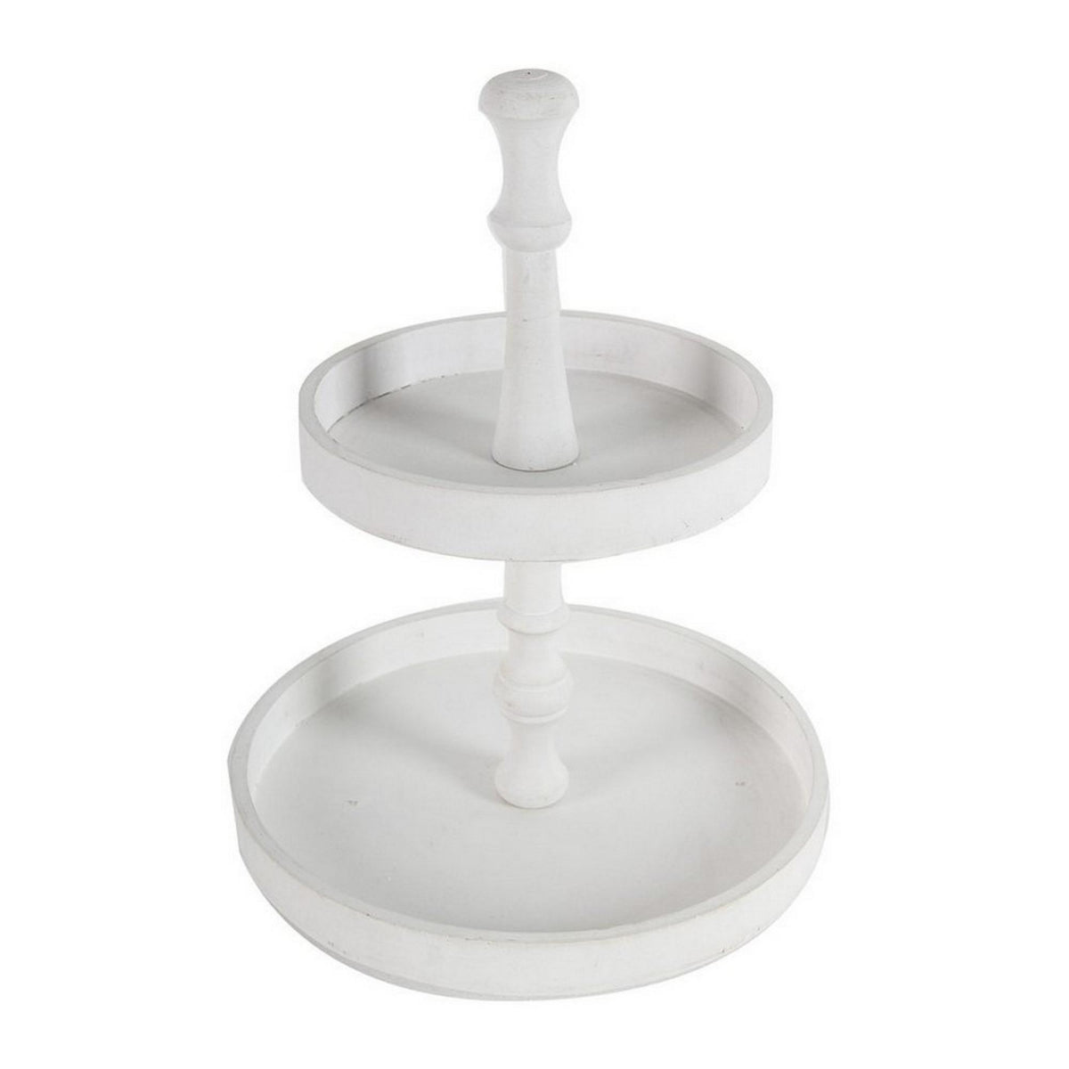 Aphrodite 15 Inch 2 Tier Round Decorative Serving Tray, White Wood Finish