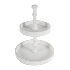 Aphrodite 15 Inch 2 Tier Round Decorative Serving Tray, White Wood Finish