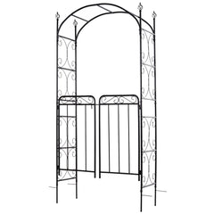 Garden Arch Arbor with Gate, Metal Arch Trellis, Garden Archway for Climbing Vines, Wedding Ceremony Decoration, Black