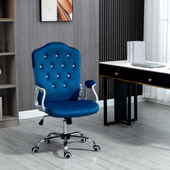 Velvet Office Chair Desk Chair with 360 Degree Swivel Wheels Adjustable Height Tilt Function Blue