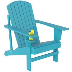 Oversized Adirondack Chair, Outdoor Fire Pit and Porch Seating, Classic Log Lounge w/ Built-in Cupholder, Sky Blue