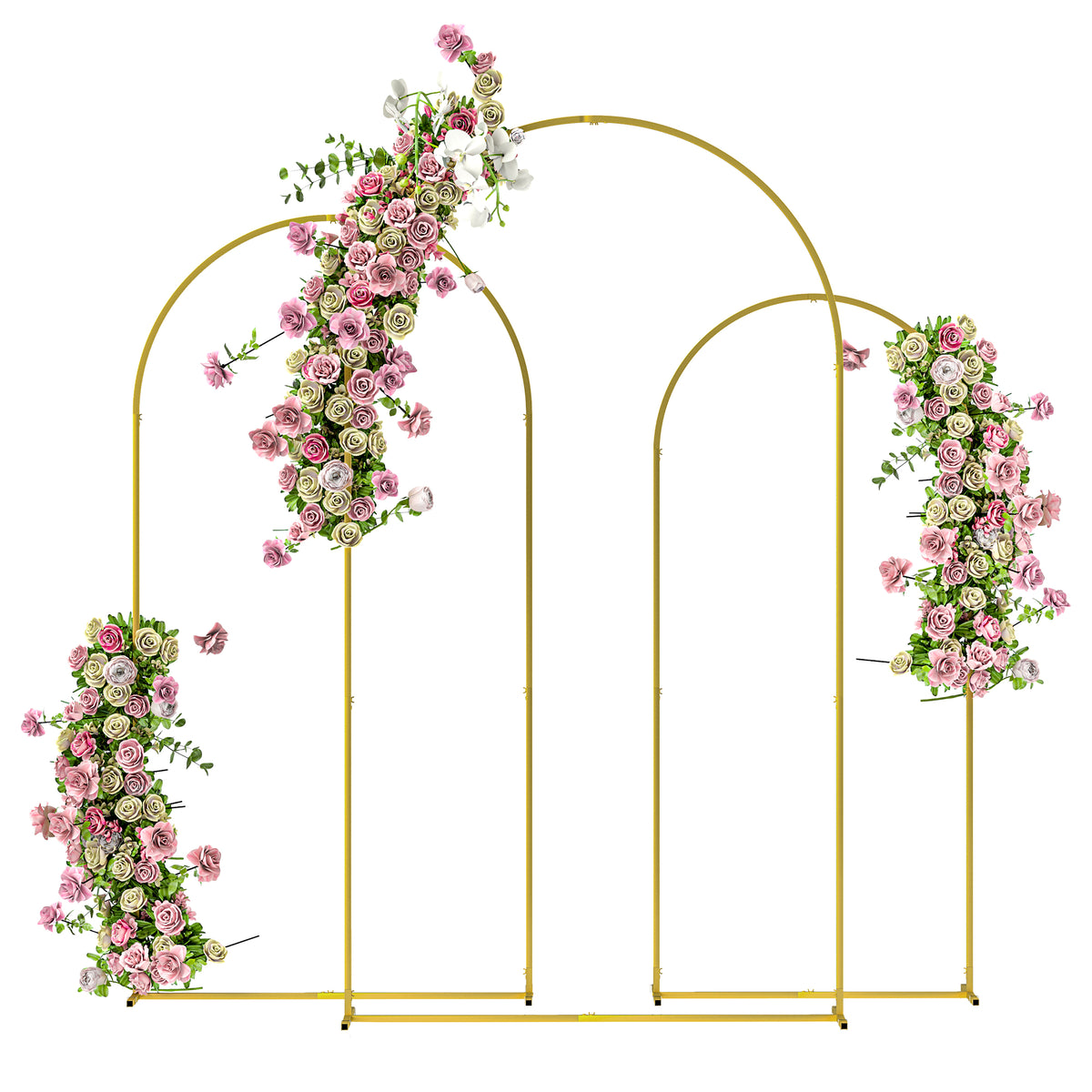 Metal Arch Backdrop Stand Set of 3, 7/6.5/6 ft Wedding Arch Frame, Balloon Backdrop Arch Stand Set for Birthday Party, Bridal Shower, Graduation, Ceremony, Banquet Decorations, Gold