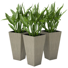 Tall Planters for Outdoor Plants Set of 3, 28 In Taper Planters with Drainage Holes, Indoor Grande Plant Pots, Front Porch Decor, Grey