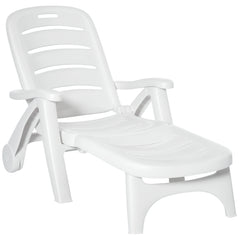 Outdoor Chaise Lounge Chair on Wheels, Waterproof, Quick Assembly, Folding, 5 Level Adjustable Backrest for Pool, White