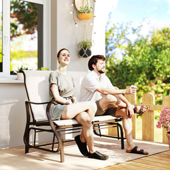 2-Person Outdoor Glider Bench，Patio Glider Loveseat Chair with Powder Coated Steel Frame，2 Seats Porch Rocking Glider for Backyard, Lawn, Garden and Porch, Cream White