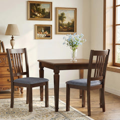 Dining Chairs Set of 2 Linen Upholstered Kitchen Chairs with Rubberwood Legs for Dining Room Living Room Espresso Gray