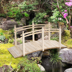 Wooden Arch Garden Bridge, Safety Rails for Backyard Ponds, Creeks, Streams, 7.5' , Natural