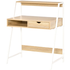 Home Office desk, Computer Desk for Small Spaces, Study Table with Drawer and Storage Shelves, Natural