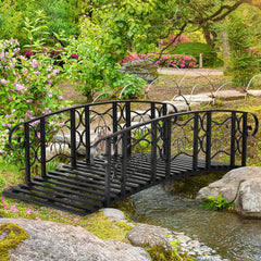 6' Metal Arch Backyard Garden Bridge with 660 lbs. Weight Capacity, Safety Siderails, Vine Motifs, Easy Assembly for Backyard Creek, Stream, Pond, Black