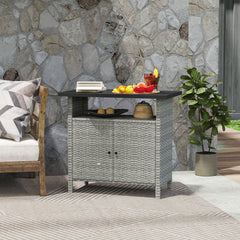 Wicker Outdoor Storage Cabinet with Two Doors and Shelf for Outdoor Pool Towel Storage, Gray