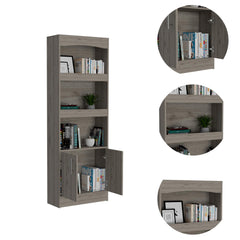 Rhea Bookcase, Metal Hardware, Three Shelves, Double Door Cabinet -Light Gray
