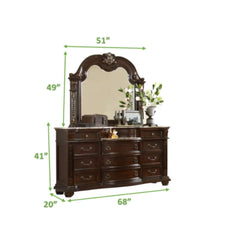 Traditional Style 11-Drawer Dresser With Metal Handle Pulls Made with Wood in Dark Walnut