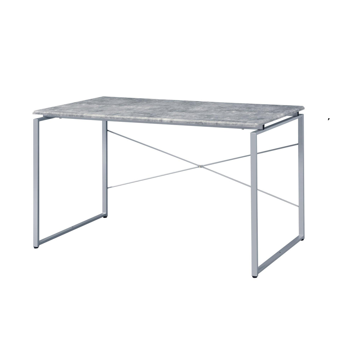 Metal Frame Writing Desk 1pc Wooden Home Office Furniture Faux Concrete & Silver Finish Laptop Table