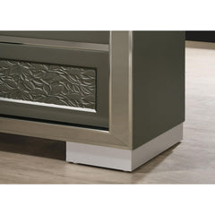 Contemporary Style 1pc Nightstand Leaf Pattern Molding Bracketed Feet Metal Side Glide Dark Gray Finish Bedroom Furniture