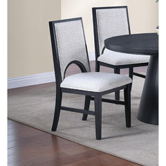 White Fabric Soft Cozy Texture 2pc Dining Chairs Upholstered Seat Back Unique Arched Cutout Chair