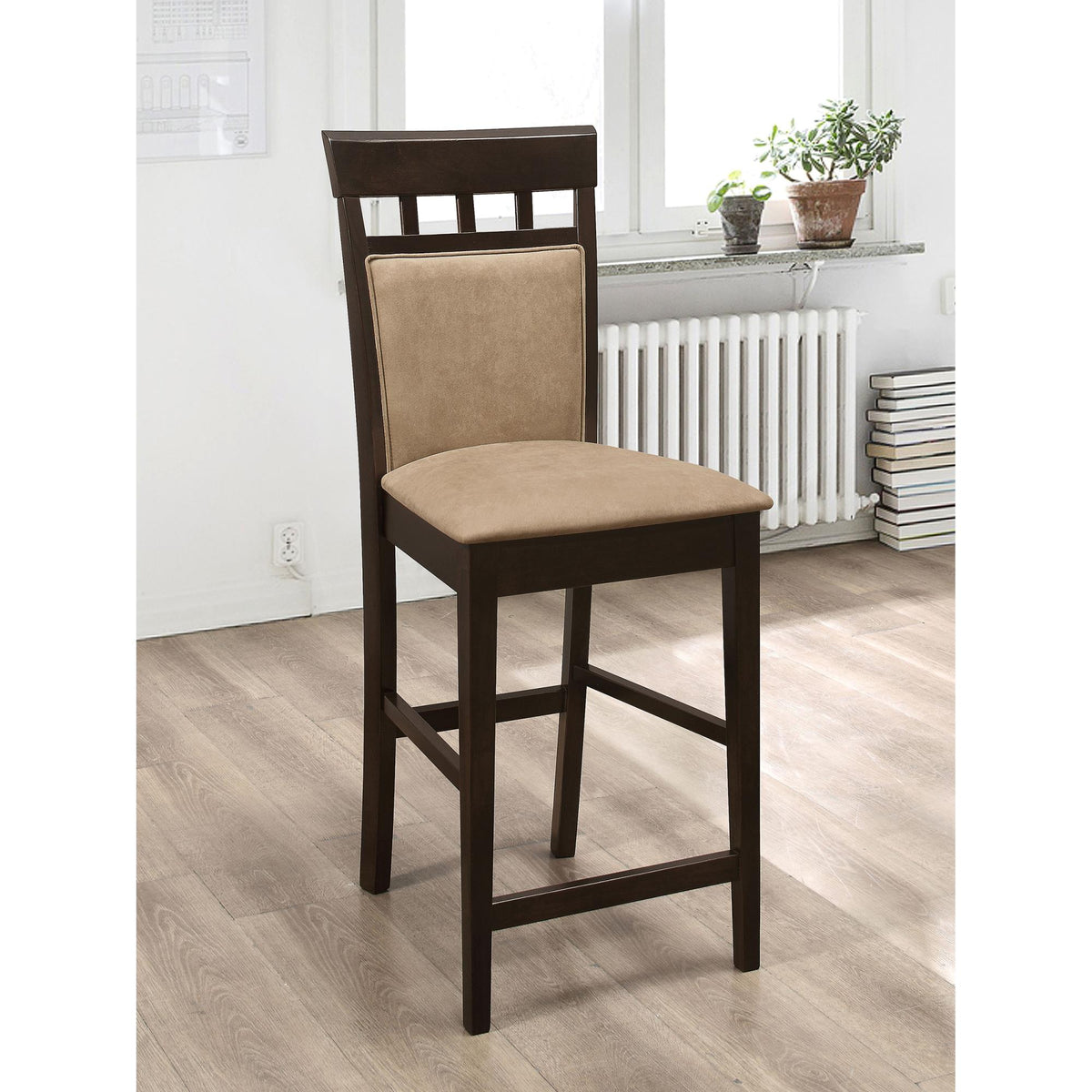 Quasar and Cappuccino Upholstered Counter Height Stools (Set of 2)