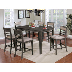7pc Counter Height Dining Table Set 1x Table 6x Chairs Transitional Style Weathered Gray And Beige Finish Padded Cushion Slat Back Chairs