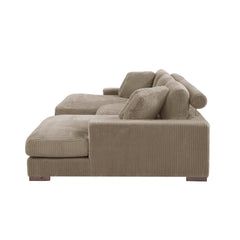 Large Seating Corduroy Upholstered Double Chaise Sectional