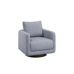 Modern Gray Boucle Fabric 1pc Swivel Accent Chair Upholstered Living Room Cushion Chair Wooden Base