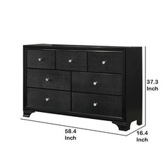 Aurora Drawer Wooden Dresser with Bracket Feet and Crystal Knobs, Black