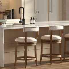 26" Counter-Height Bar Stool, Pecan Finish with Linen Fabric Seat and Back, 1PC
