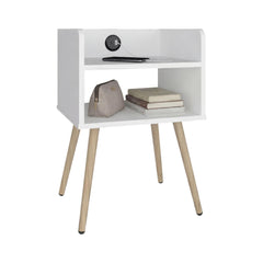 Helen Modern Nightstand with Integrated USB Charging Station, 2-Tier Open Storage Shelves and 4 Legs