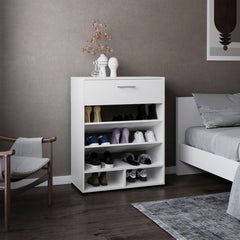 Vista Shoe Rack, 3-Tier, One Drawer, Five Shelves, Shoe Storage, White