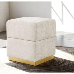 Quasar Finish Cube Design Accent Storage Compartment Stool Gold Plated Base Stainless Steel Contemporary Primary Living room