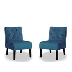 Venus 53" 2Piece Living Room Armless Button Tufted Pattern Accent Chair with Velvet Fabric and Premium High Density Foam Cushion, Blue