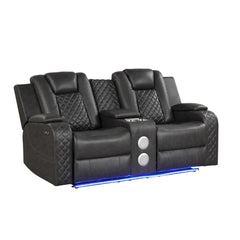 WALTZ LED & Power Reclining Loveseat Made With Faux Leather in Gray