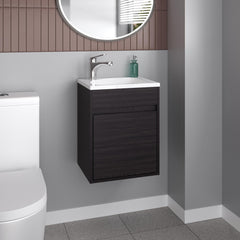 Apex Bathroom Vanity With Single Door And Open Shelf, Compact Floating Sink Base Cabinet, Black