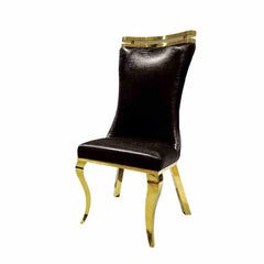 Glam Style 2pc Side Chair Black Finish Gold Legs Tiger Printed Upholstered Seat Dining Room