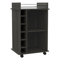 Waltz Bar Cart,Two Shelves, Six Built-in Wine Rack, Four Casters -Espresso