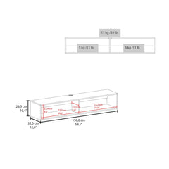 Theseus 59" Floating Tv Stand with Two open shelves, media compartments and cable management Black