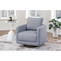 Modern Gray Boucle Fabric 1pc Swivel Accent Chair Upholstered Living Room Cushion Chair Wooden Base