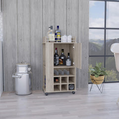 Fable Bar Cart with Cabinet, 6 Built-in Wine Rack and Casters